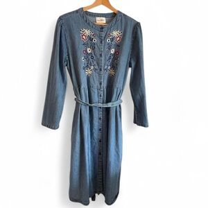 Denim Moves Women's XL 100% Cotton Embroidered Denim Long Sleeve Midi Dress